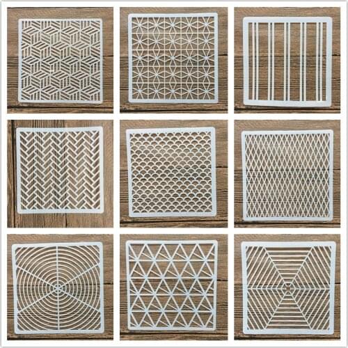 9pcs/set 15 *15cm mold DIY stencils home decoration drawing template laser cutting wall template painting tiles cake stencils