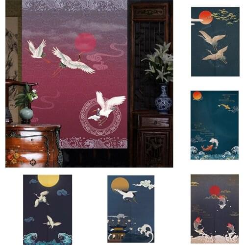 Chinese Painted Fabric Bedroom Partition Curtain Home Decoration kitchen Shower Door Curtain Geomantic Curtain Blackout Curtain