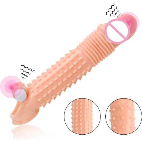 VATINE Vibrating Dick Sleeve Extender Reusable Penis Enlargement Condoms Delayed Ejaculation Sex Toys For Men Penis Sleeve