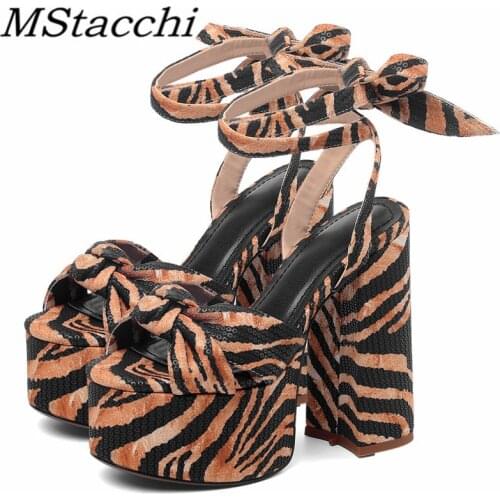 MStacchi Fashion Lace-Up Women Platforms High Heels Sandals For Woman Gothic Leopard Chunky Heels Pumps Mujer Wedding Love Shoes