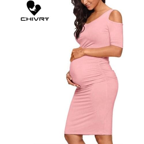 Chivry New Maternity Women Pregnancy Dresses Mama Clothes O-Neck Solid Sexy Off Shoulder Bodycon Pregnant Women Casual Dress