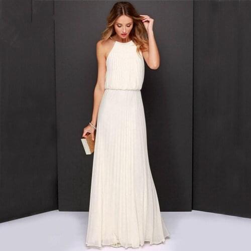 2018 New European And American Fashion Hanging Neck Solid Color Chiffon Sleeveless Dress Irregular Blend Pure Color Dress
