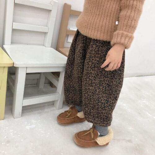 Leopard Printed Toddler Girl Winter Pants Warm Thicken Boys Girls Loose Casual Pants Elastic Waist Baby Wide Leg Pants 12M-5T