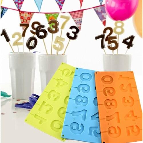0-9 Numbers Shape Lollipop Silicone Mold 3D Hand Made Sucker Sticks Chocolate Cake Jelly Candy Mold With Sticks Party Decoration