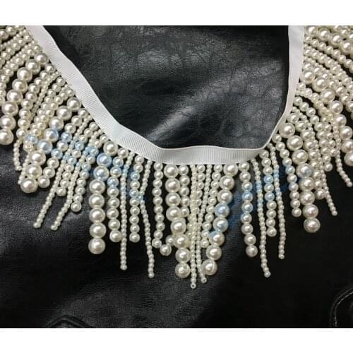 1 yard/lot beautiful long pearl fringe beaded black lace garment accessory for bridal wedding dress decoration shoes ornaments