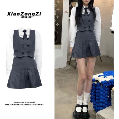 2021 Japanese School Uniform White Three Lines College High School Girls Student Uniforms Sailor Suit White Tops Pleated Skirt