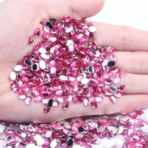 4x6mm 200pcs Flat Back Facets Acrylic Rhinestones Oval Shape Many Colors Glue On Beads DIY Crafts Garments Decorations
