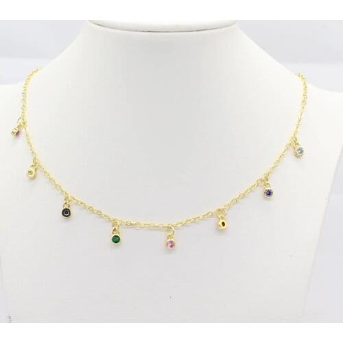 Simple Rainbow Crystal Bead Chain Choker Necklace Colorful CZ Tassel Necklace For Women Charm Sex Jewelry Prom Accessories