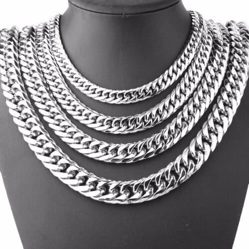 Tisnium 9/11/13/16/19/21mm High-Class Accessories Stainless Steel Top Polishing Miami Link Curb Cuban Chain Mens Necklace