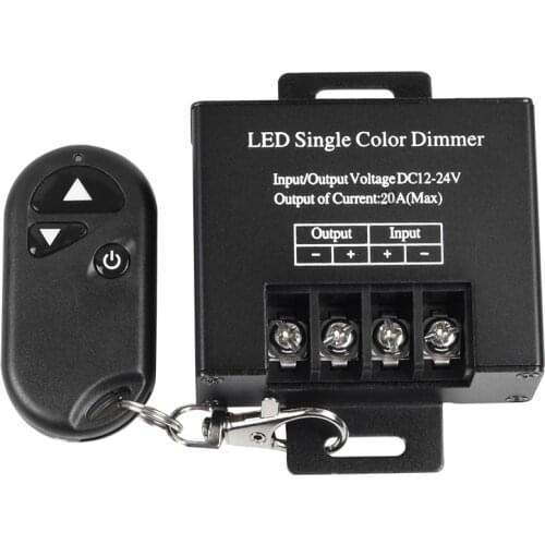 DC12-24V 20A Single color Channel LED Dimmer Controller with 3Key Wirelss RF Remote for Single Color 5050 3528 LED Strip light
