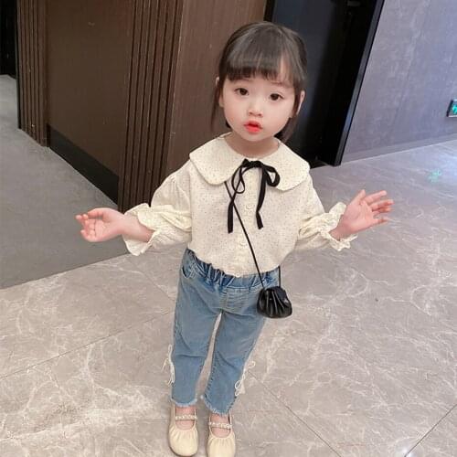 Kids Clothes Blouse + jeans Girls Clothing Dot Kids Girl Clothes Set Casual Style Childrens Tracksuits