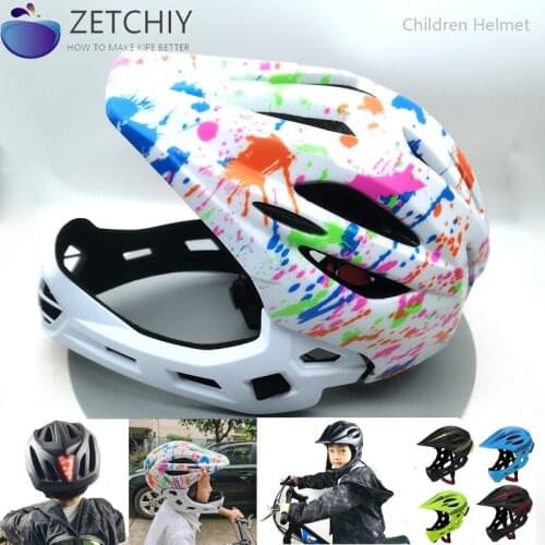 Kids Cycling Helmet with Taillight Full Face Detachable Children Helmet MTB Downhill Bike Helmet Sports Safety light lamp