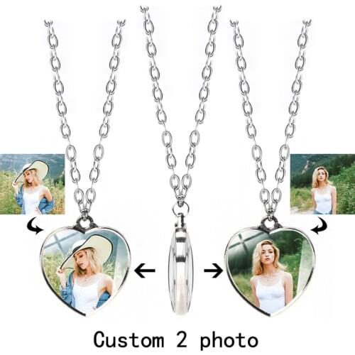 Personalized gift double-sided custom photo necklace heart-shaped female crystal glass necklace creative name logo wholesale