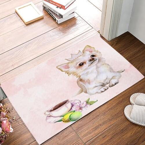 Dog Coffee Cup Watercolor Painting Doormat Bedroom Kitchen Floor Mat Bathroom Anti-Slip Rug Home Doormat for Entrance Door