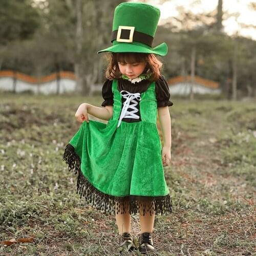 Halloween Cosplay Costume Girls European National Culture Dress St. Patricks Day Costume Irish Goblin Dwarf Cos Green Dress Hat