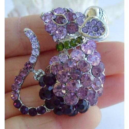 Lovely Mouse Rat Brooch Pin Pendant Purple Rhinestone Crystal EE03276C3