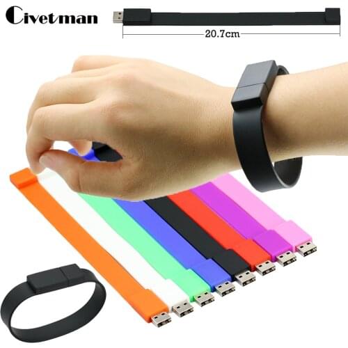 Colorful Silicone Bracelet 8GB 16GB 32GB 64GB USB Flash Drive 256GB Pen Drive 128GB USB Memory Stick Disk Wrist Band Pendrives