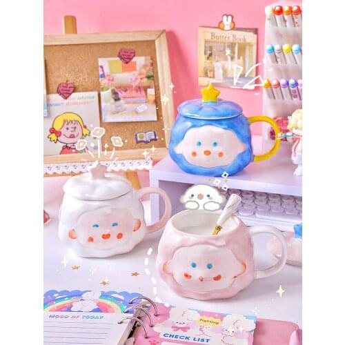 Кружка Coffee Cups Oatmeal Breakfast Mugs Cute Female Ins Ceramic Mug With Lid Household Water Glass Mug A Pair Of Lovers Tazas