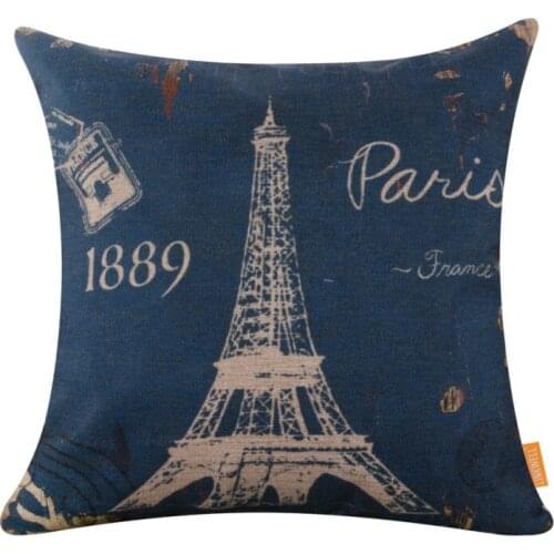 LINKWELL 45x45cm Retro Wood Look Paris Eiffel Tower Triumphal Arch France Burlap Cushion Cover Pillowcase Travel Journey Decor