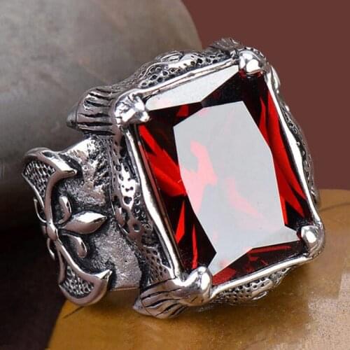 Meign D Hot Sale Vintage Personalirty Simple Rubine Titanium Steel Rings for Men Women Couple Friend Fashion Design Gift Jewelry