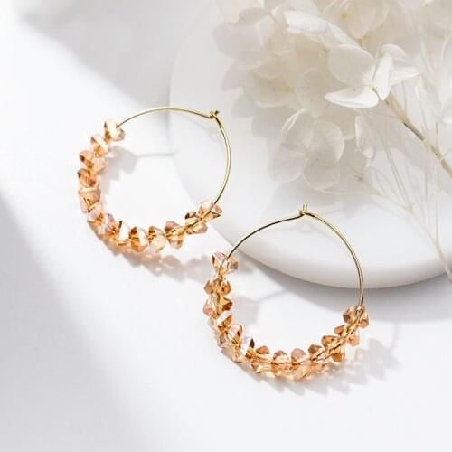 MloveAcc New 925 Sterling Silver Jewelry Shiny Crystal Beads Hoop Earrings for Women Earrings Fashion Jewelry Brincos Bijoux