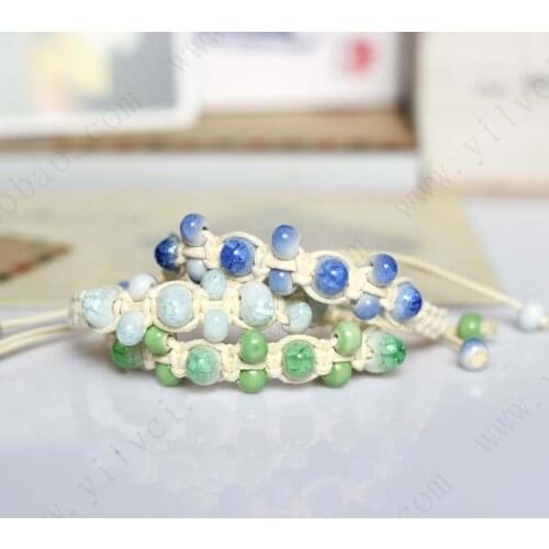 Fashion Ethnic Style Handmade Unique Women Ceramic Bracelets Beaded Braided Charm Jewelry for Women Adjustable Length