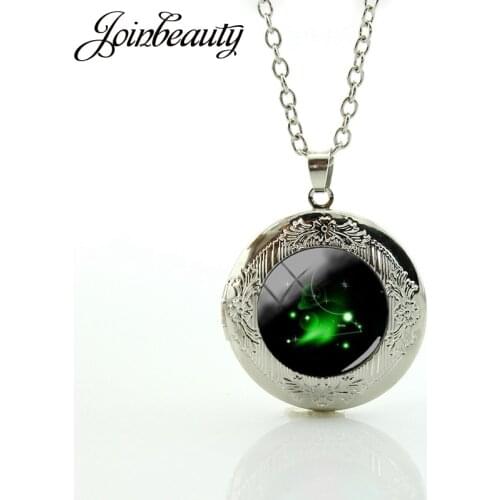 JOINBEAUTY Galaxy Star Twelve Constellations Fashion Locket Pendant Necklace Trendy Glass Gem Jewelry Birthday Accessories ZX041