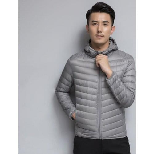Fashion mens thin light down jacket Autumn Winter men Standing collar&hooded White duck down coat male Solid color slim outwear