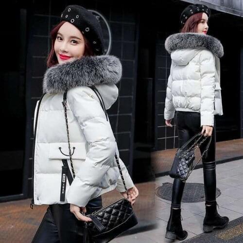 2020 New Winter Jacket Women Parka Coat Fur Collar Hooded Jackets Cotton Padded Parkas Thick Short Coats Female Outwear P837