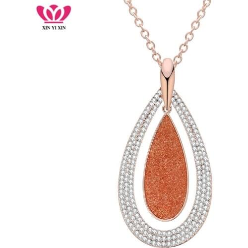 Rose Gold Crystal Big Pendant Necklace For Women Water Drop Long Sweater Necklace Statement Jewelry 2019 New Design Party Gift