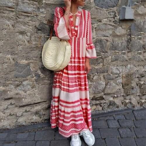 Fashion Women Printed Summer Dress Females Bohemian Long Dresses Ladies V Neck Beach Party Loose Maxi Dresses платье летнее