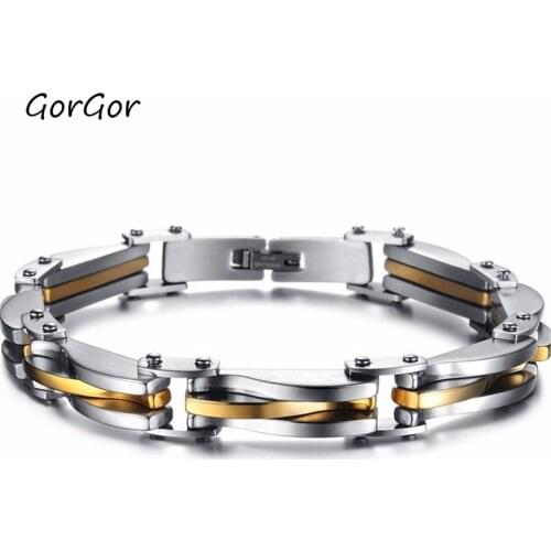 GorGor Gift Boyfriend mosaic zircon Gold Single Chain Men Triple-layer Simple Hidden Clasp Exquisite Titanium Steel Bracelet 681