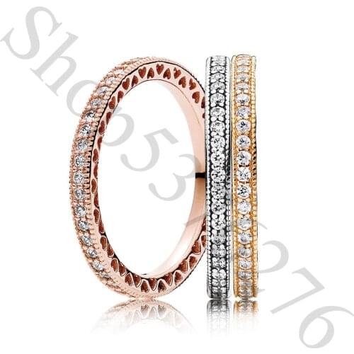 Authentic 925 Sterling Silver Sparkle Hearts of Fashion Ring For Pandora Women Bead Charm Gift DIY Jewelry