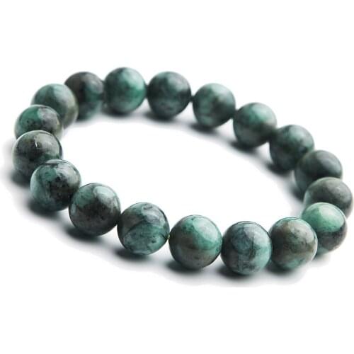 Drop Shipping Woman Men Stretch Crystal Round Bead Bracelet 11mm Green Genuine Natural Emerald Bracelet