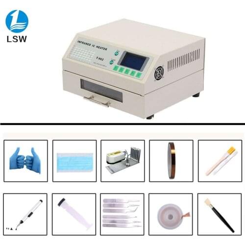 PUHUI Stock T-962 220V Desktop Reflow Oven Infrared IC Heater Soldering Machine 800W 180 x 235mm T962 for BGA SMD SMT Rework