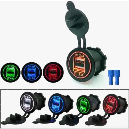 Cigarette Lighter Socket Splitter 12V-24V 2 Port USB Car Charger 5V 4.2A Output with LED Light Power Adaptor Car Accessories