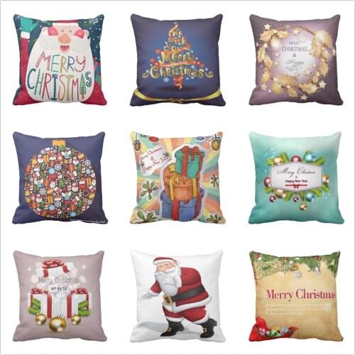 Happy Halloween Merry Christmas Pillow Case Sofa Waist Throw Cushion Cover Home Decor square