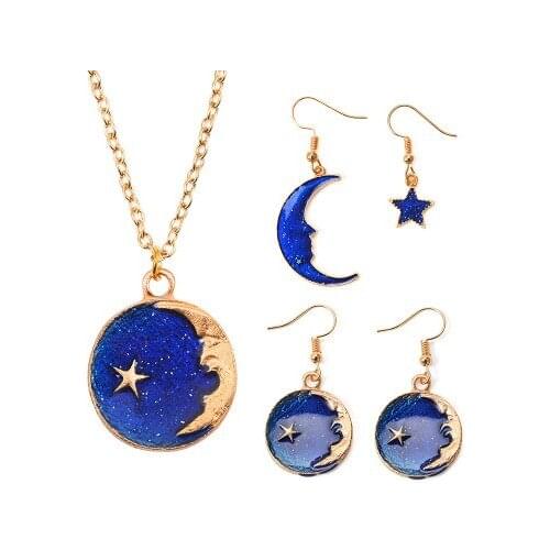 New dream planet earrings Japanese and Korean girl heart blue starry earrings small fresh long asymmetric earrings