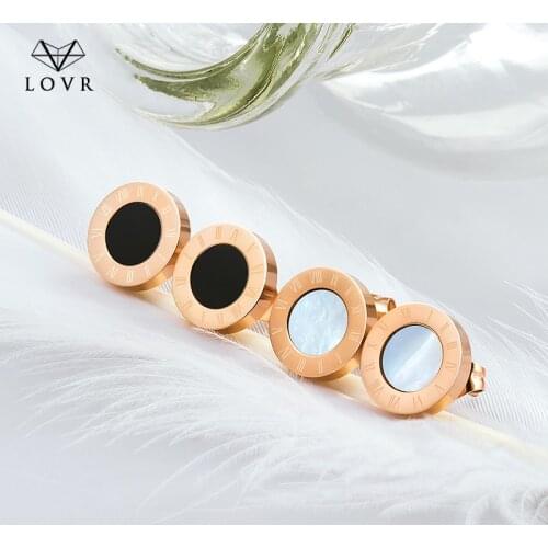 LOVR 2019 Roman Numerals Stainless Steel Rose Gold Silver Color Small Stud Earrings for Women Man Pendientes Earring Jewelry