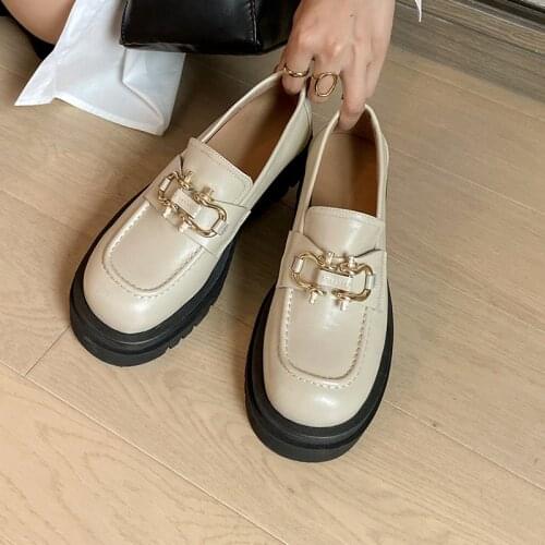 Mezereon Wedge Creepers Cow Leather Women Shoes Thick Bottom Platform Creeper Shoes Slip On Metal Decoration Footwear