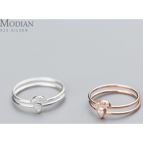 Modian Rose Gold Color Geometric Fan Shape Water Drop Double Circle Sterling Silver 925 Ring for Women Original Fine Jewelry