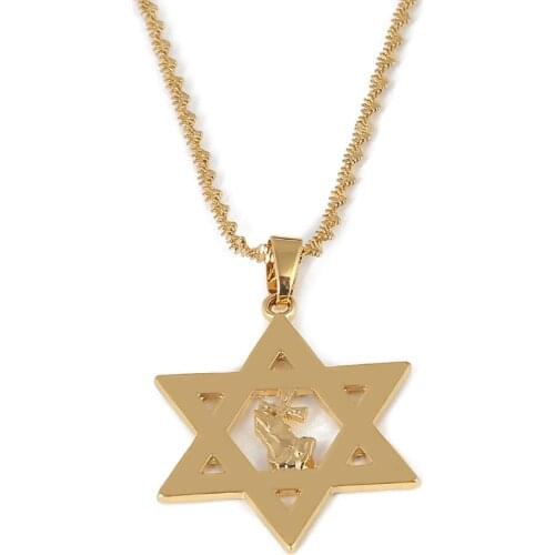 GoldColor Praying Hands Israel Star Hexagram Pendant Necklace Prayer Women Men Tantrism Jewish Star Jewelry