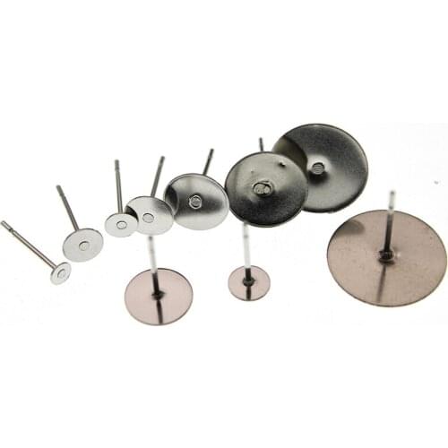 100pcs/lot 3 4 5 6 8 10 12mm Stainless Steel Blank Post Earring Stud Pins Round Flat Base For DIY Ear Jewelry Making