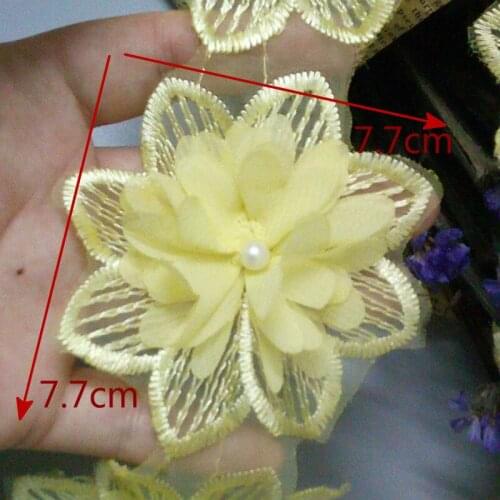10X Yellow Soluble Rose Flower Pearl Chiffon Embroidered Lace Trim Ribbon Fabric Sewing Craft Patchwork Handmade DIY Decoration