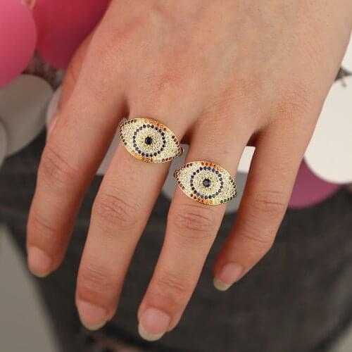 2019 summer trendy Gold filled lucky evil eye midi finger ring for women girls rainbow colorful cz fashion party cute jewelry