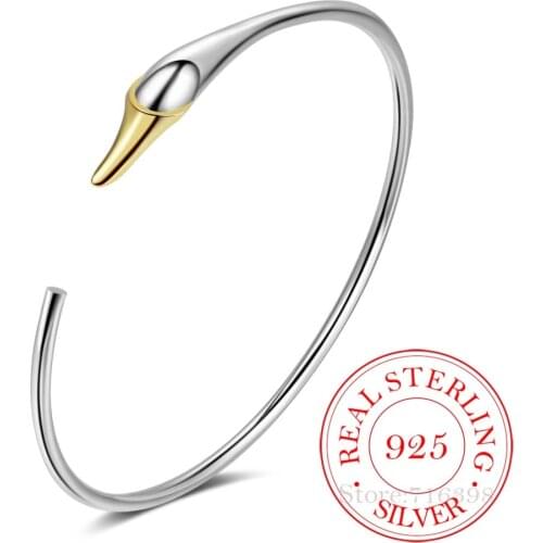 925 Sterling Silver Swan Cuff Bangles Fashionable Simple Adjustable Open Bangles for Women Elegant Festival Jewelry