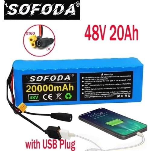 Sofoda 48V battery 13s3p 20Ah battery pack 1000W high power battery Ebike electric bicycle with xt60 plug with USB Plug