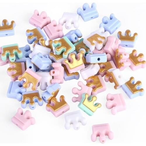 Chenkai 100PCS BPA Free Silicone Mini Crown Teether Beads Silicone Dentition Teething Bead Food Grade DIY Baby Jewelry Toy Gift