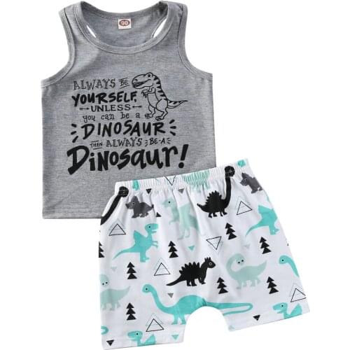 1-4Years Toddler Baby Girl Boy Dinosaur Vest Crop Tops Short Pants Outfits Clothes Summer