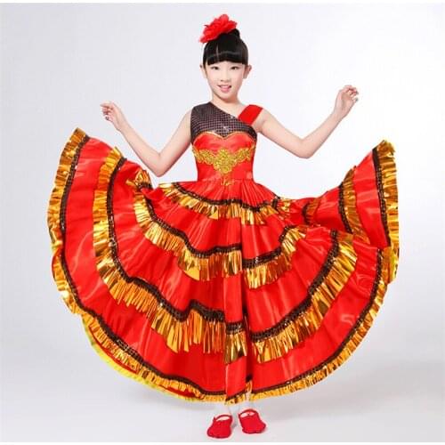 Children Flamenco Skirt Girls Spanish Bullfighting Dance Dress Ballroom Big Swing Skirt Performance Costume Stage Wear DL4220